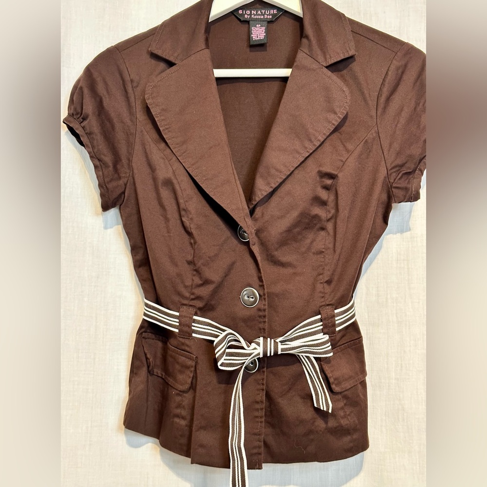 ***SOLD*** Robbie Bee - Jacket TOP with STRIPED BELT - BROWN